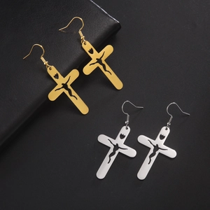 Boucles d'Oreilles Pendantes Croix en Acier Inoxydable pour Femmes Silhouette de Crucifix de Jésus Boucles d'Oreilles à Crochet Hip Hop Bijoux Religieux