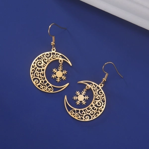 Bohemian gold stainless steel hollow moon and snowflake dangle earrings for women