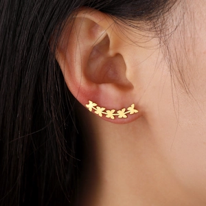 Golden butterfly ear crawlers with five small polished insects for women