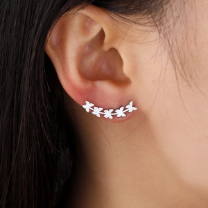 Silver stainless steel butterfly stud earrings featuring five delicate linked butterflies