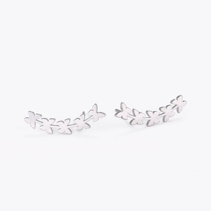 Elegant silver polished stainless steel five-butterfly crawler earrings for women