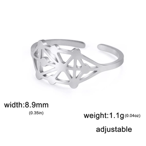 Bague ajustable en acier inoxydable avec motif géométrique ajouré de 8,9 mm