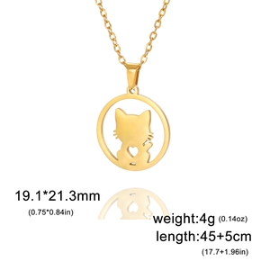 Minimalist gold hollow cat pendant necklace with heart detail on a fine cable chain