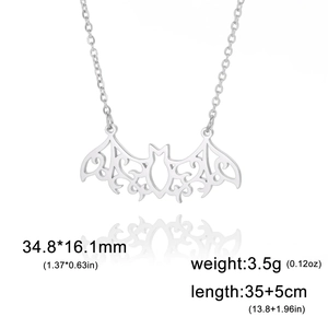 Polished stainless steel bat pendant necklace for men with intricate hollowed cutouts
