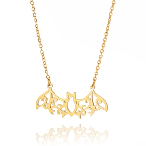 Minimalist gold hollowed-out bat pendant necklace in stainless steel with gothic design