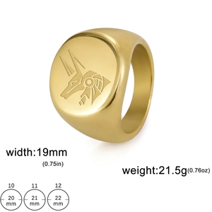 Anello da uomo in acciaio inossidabile dorato da 19mm con incisione sigillo Anubi