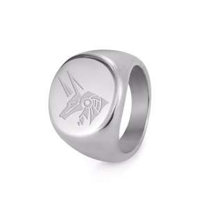 Anello da uomo in acciaio inossidabile argento con incisione testa di Anubi egizio