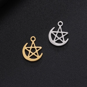 Vintage stainless steel pentagram moon pendants in gold and silver for DIY jewelry