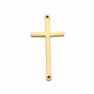 Poliertes minimalistisches Edelstahl Gold-Kreuz mit zwei Löchern für die Schmuckherstellung