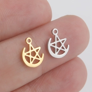 Polished stainless steel pentagram moon pendants in gold and silver for DIY jewelry