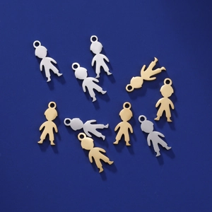 Golden and silver boy-shaped stainless steel charms for DIY jewelry making pendants