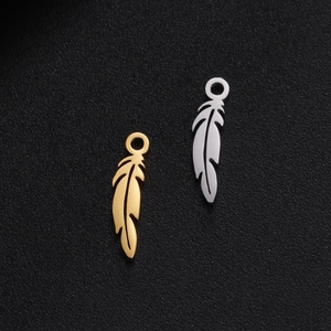Feather-shaped stainless steel charms in gold and silver for DIY jewelry making