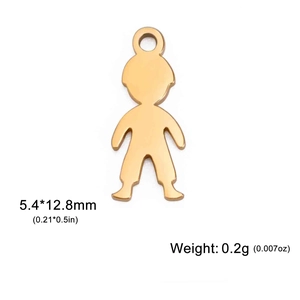 Golden stainless steel boy charm pendant for DIY jewelry, 5.4x12.8mm polished finish