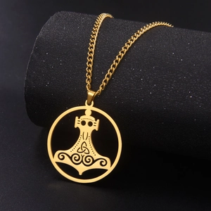 Nordische Wikinger Mjolnir Halskette in Gold aus Edelstahl mit keltischem Knoten-Design