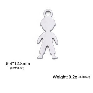 Stainless steel boy-shaped pendant charm with polished silver finish for DIY jewelry