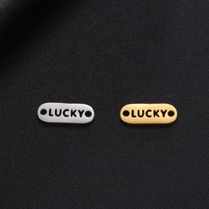 Macro detail of oval stainless steel lucky charms with dual connection holes for jewelry