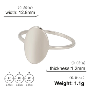 Minimalist silver oval signet ring in stainless steel with 12.8mm width and modern flat top