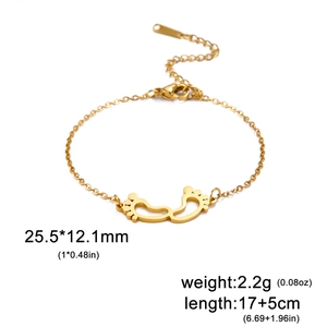 Gold stainless steel hollow baby feet pendant bracelet with measurements 25.5x12.1mm