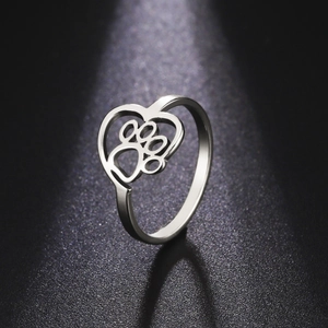 Stainless Steel Hollow Heart Cat Paw Print Ring For Women Men Cute Pet Lover Jewelry Electroplated Gold Silver Color Finger Ring