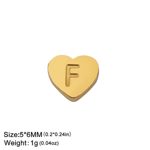 Pendentif cœur en acier doré 18K avec lettre F gravée, breloque DIY de taille 5x6mm