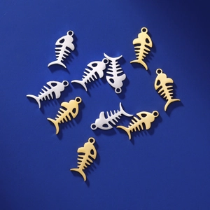 Cute fish bone stainless steel pendants in gold and silver for DIY jewelry making and crafts