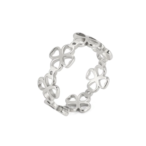 Elegant silver stainless steel ring featuring a continuous hollow four-leaf clover design