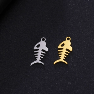 Polished silver and gold fish bone metal pendants for DIY jewelry making accessories