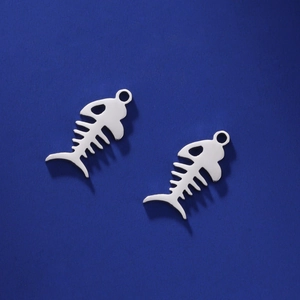 Polished stainless steel fish bone pendants with hollow design for DIY jewelry making