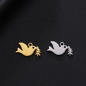 Polished gold and silver stainless steel peace dove pendants for DIY jewelry making