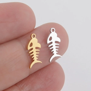 Stainless Steel Hollow Fishbone Pendant Only (Without Chain) For DIY Jewelry Making Necklaces Minimalist Fish Bone Charm