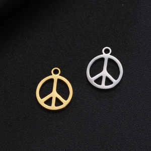 Stainless steel peace sign pendant in gold and silver finish for DIY jewelry necklaces