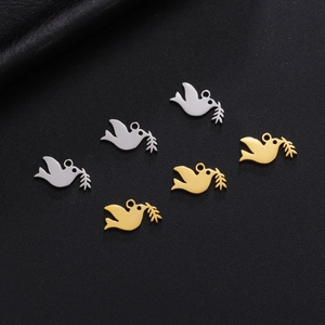 Stainless Steel Peace Dove With Olive Branch Pendant DIY Jewelry Making Accessories For Necklace Bracelet Crafting Women Men