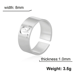 Detailed specs of adjustable silver Leo zodiac ring with 8mm width and 1mm thickness