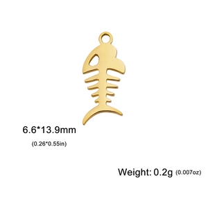 Golden stainless steel fish bone pendant for jewelry making with precise dimensions