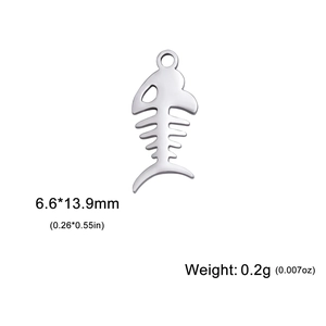 Polished silver stainless steel fishbone pendant for DIY jewelry making 6.6x13.9mm