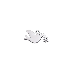 Polished stainless steel peace dove pendant with olive branch for DIY jewelry making