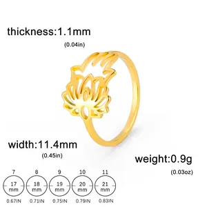Bague vintage dorée avec lotus creux et main de fatma incluant le guide des tailles