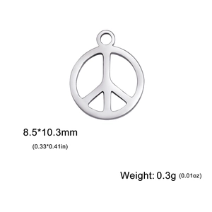 Polished silver stainless steel peace sign pendant charm for DIY jewelry making