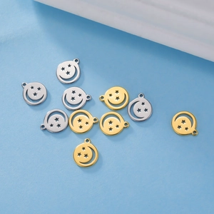 Pendentif Rond Ajouré en Acier Inoxydable avec Visage Souriant Étoile Lune pour Accessoire de Bijouterie DIY