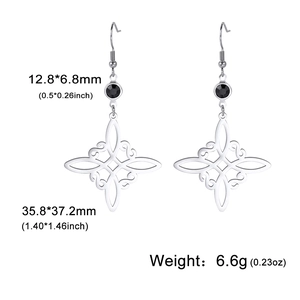 Celtic knot 304 stainless steel drop earrings with black zircon and size measurements