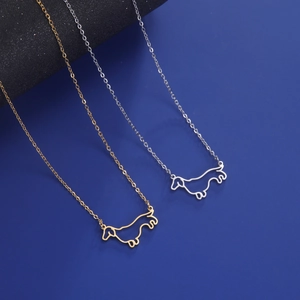 Minimalist stainless steel dachshund silhouette pendant necklaces in gold and silver
