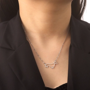 Silver stainless steel necklace with a minimalist dachshund dog cutout pendant for women