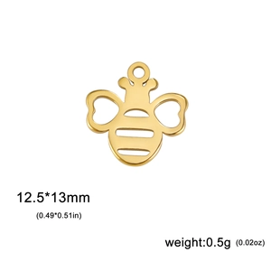 Polished gold bee charm for jewelry making, 12.5x13mm stainless steel pendant