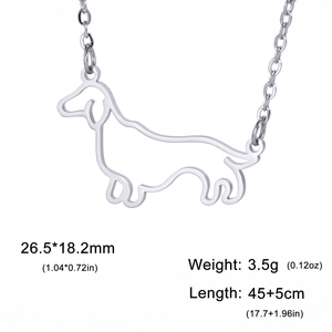 Silver dachshund puppy pendant necklace in stainless steel with 45+5cm chain details