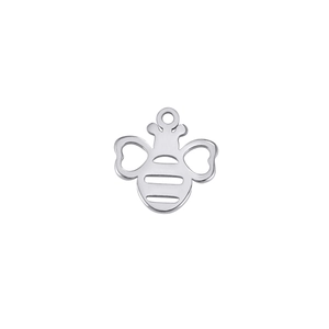 Polished silver stainless steel hollow bee charm pendant with integrated hanging loop