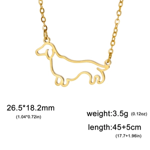 Detailed dimensions of gold dachshund puppy pendant necklace in stainless steel