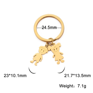Golden stainless steel boy and girl keychain with round ring and polished mirror finish