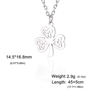 Silver Celtic Knot Shamrock necklace with adjustable chain and clover leaf pendant
