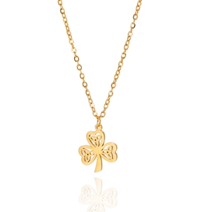 Golden titanium steel shamrock pendant necklace with hollow Celtic knot design and fine chain