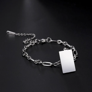 Roestvrij Stalen Armband Rechthoekige Blanco Tag Paperclip Figaro Schakelketting Hip Hop Minimalistisch Unisex Sieraden Cadeau Goud